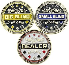 Luck Lab Set of 3 Metal Poker Buttons - Dealer Button, Big Blind and Small Blind