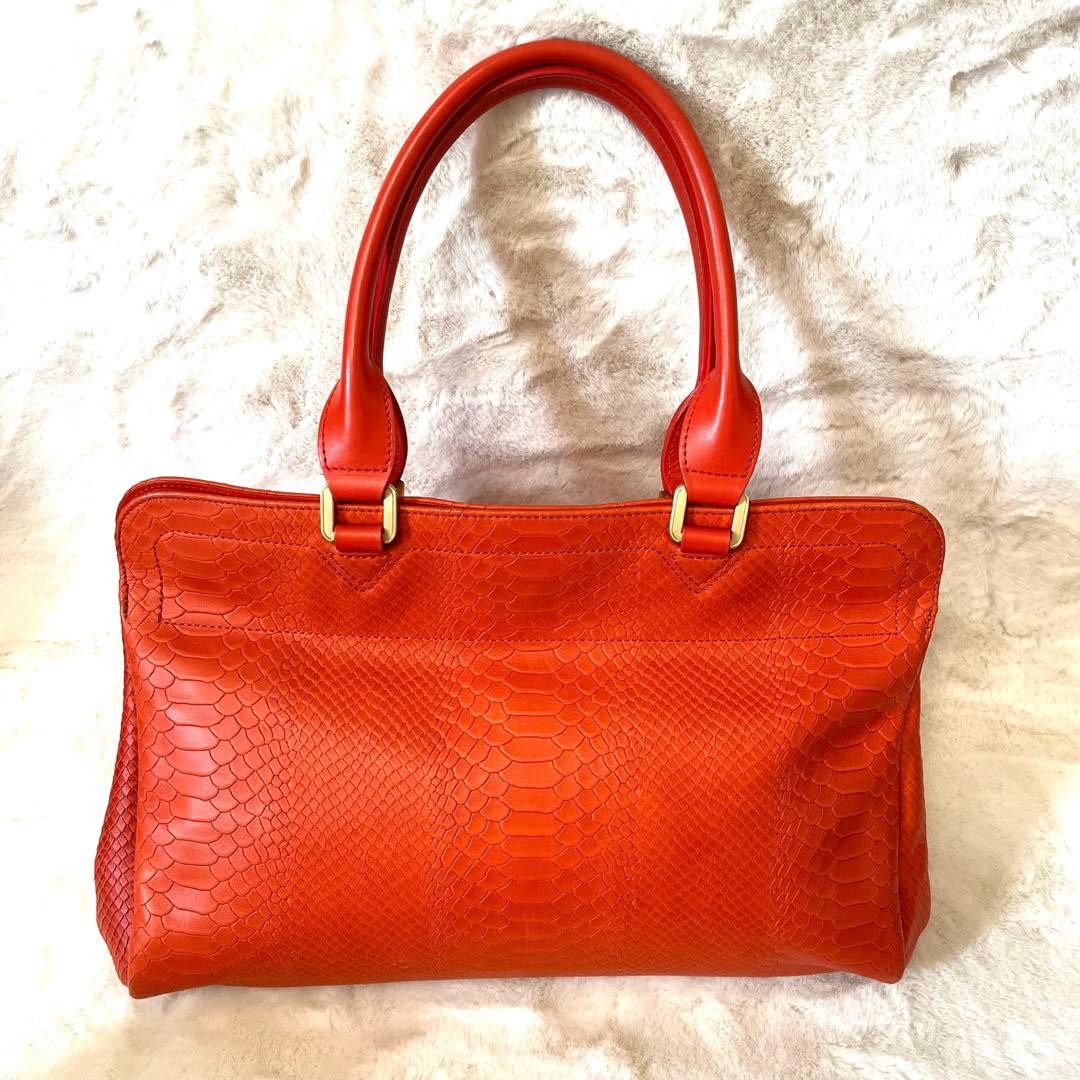 Longchamp A4 Compatible Tote Bag Python Embossed … - image 2