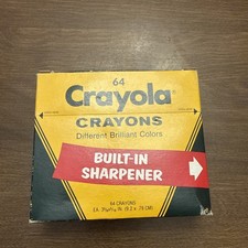 Vintage NOS Crayola Box 64 Crayons Built In Sharpener Binney  Smith USA 1980  s
