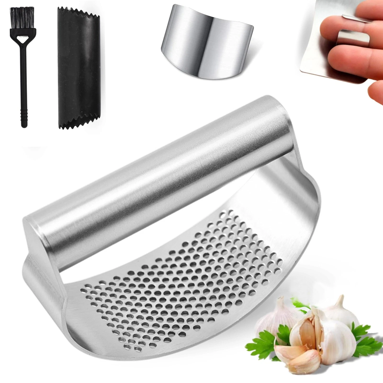 Stainless Steel Garlic Grinder Garlic Press + Protector for Cutting ...