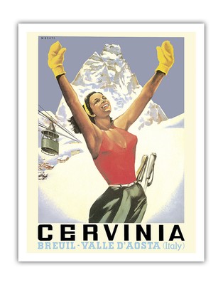 Breuil-Cervinia Italy - Alpine Ski Resort - Vintage Travel Poster by Musati 1953