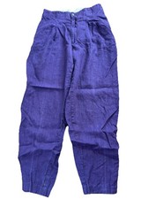 Rare Vntg 80s 90s Pleated High Waist Pants Sz 5 26x28 Purple Linen Tapered Legs