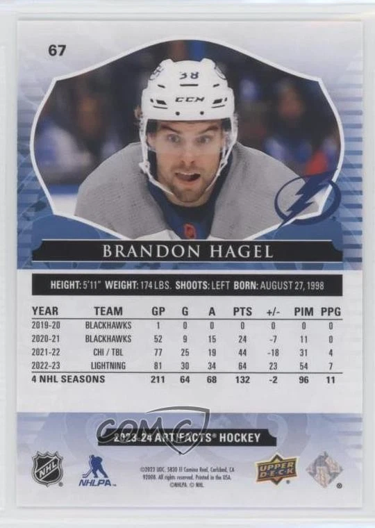 2023-24 Upper Deck Artifacts Yellow /50 Brandon Hagel #67 - Image 2 of 2