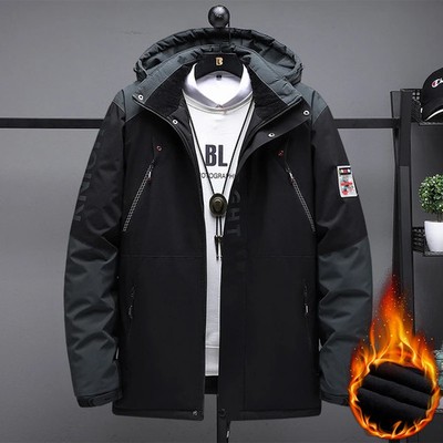 Outdoor Black Fashion Parkas Zip Up Jacket Winter Thick Velvet Oversize 7XL 8XL