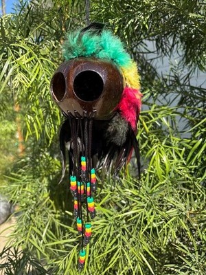Premium Medium Kamani Ikaika Rasta Hawaiian Warrior Helmet Home Decor Hanging