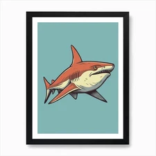 A Blacktip Shark In A Vintage Carto Framed Wall Art Poster Canvas Print Picture