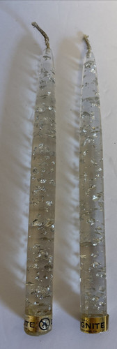 2 Vintage MCM LUCITE Acrylic Clear Taper CANDLE Silver Fleck 8" DN Lindberg Co
