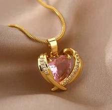 Women Stainless Steel Heart Wings Necklace
