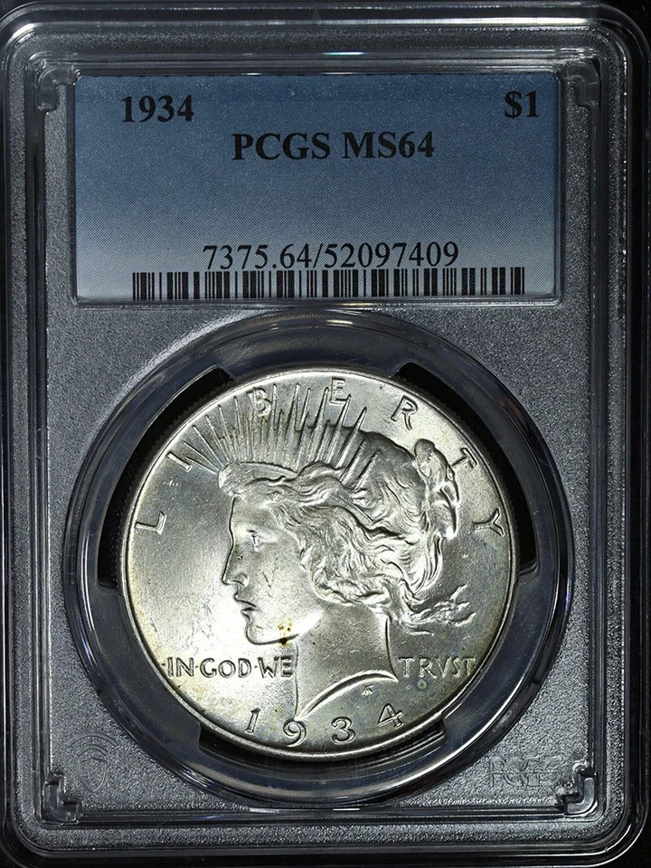 Dólar de la Paz 1934-P graduación profesional MS64 bonito brillo fuerte golpe Foto 3 de 4