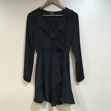 Express Faux Wrap Ruffle Mini Dress Womens S Black Cocktail Whimsigoth Romantic