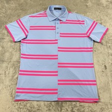 G/Fore Golf Polo Shirt Men  s Medium Blue Pink Stripe Tech Pique Performance