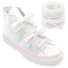 Women Ribbon Shoe Laces 2 Pairs 47 Inch 2.2 CM Wide Beige and Pink Flat Satin...