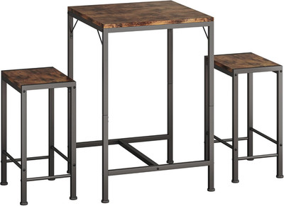 Rustic Brown Bar Table Set with 2 Stools - Space-Saving Dining for Small Spaces