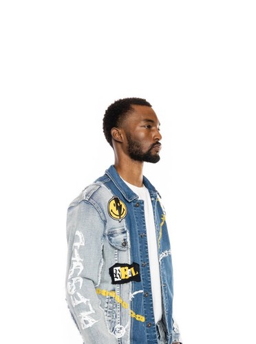 Mixed Media Fashion Jean Jacket - Albany Blue by Smoke Rise - Picture 11 of 12