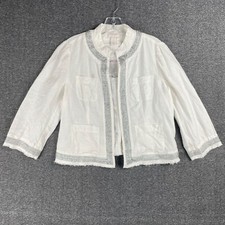 Chicos Linen Jacket Womens 0/S Beaded Office Work Capsule Everyday Basic Classic