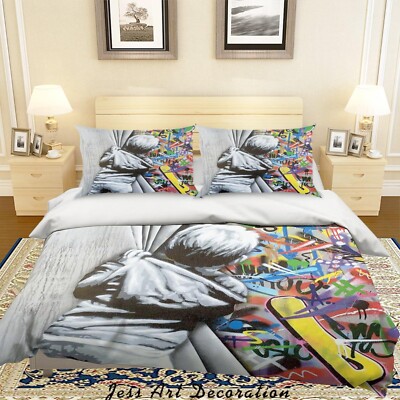 3D Banksy Wandbild Junge Quilt Cover Set Bettwäsche Sets Kissenbezüge 64