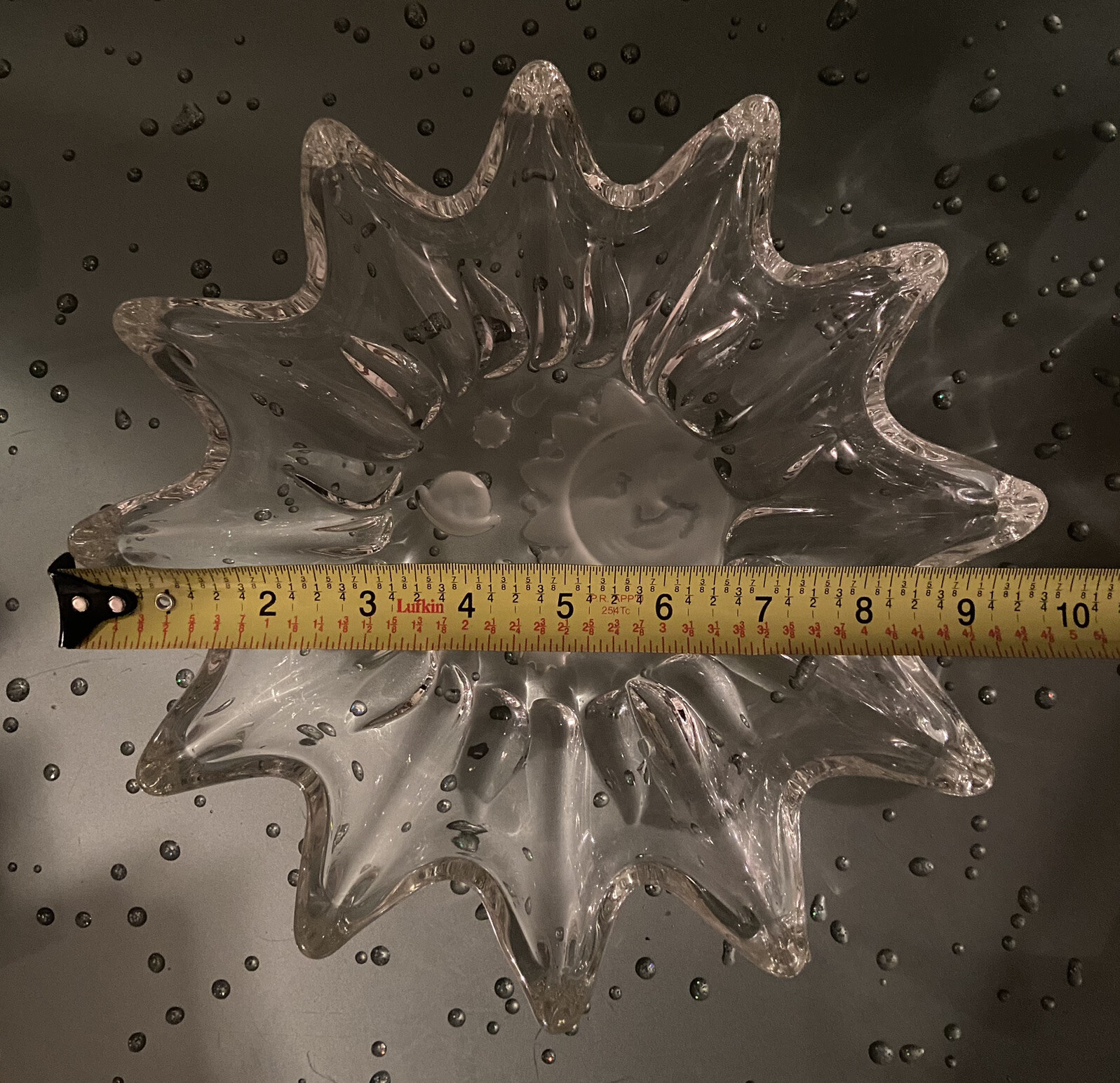 Celestial Art Glass Bowl Etched Sun, Stars, Planet Neiman Marcus Home BEAUTIFUL