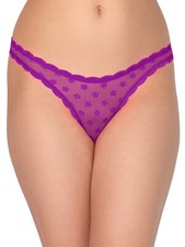 No Boundaries Women's Lace Thong Panties Size 2XL Purple Floral Dip Front