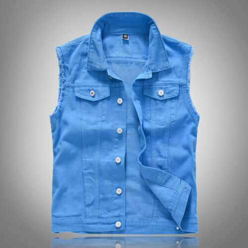 Herren Weste Trägertops Ripped Denim Jeans Weste Ärmellos Jacke Punk Freizeit - Bild 18 von 18