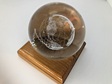 Laser Etched 3D Crystal Glass Paperweight Globe 3" sphere on stand