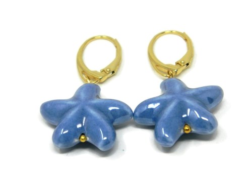 Orecchini stelle marine in ceramica lilla e viola, chiusura argento placcato oro - Picture 13 of 13