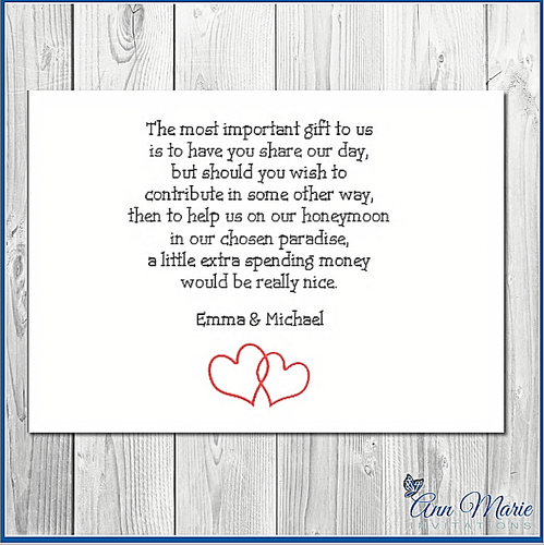 10 PERSONALISED WEDDING MONEY POEM / GIFT POEM CARDS / HONEYMOON WISH POEMS CARD - 第 1/2 張圖片