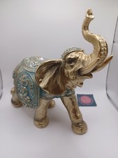 Elefant aus Poly Gold 21 x 20 x 10 cm Figur Skulptur Statue indisch Buddha