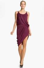 Halston Heritage Embellished Straps Draped Waist Dress Plum Burgundy Wine NEW