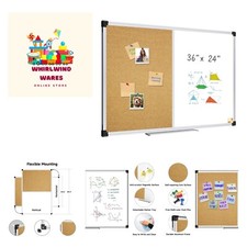 Magnetic White Board and Bulletin Corkboard Combination, 36 x 24 Inch Half Dr...