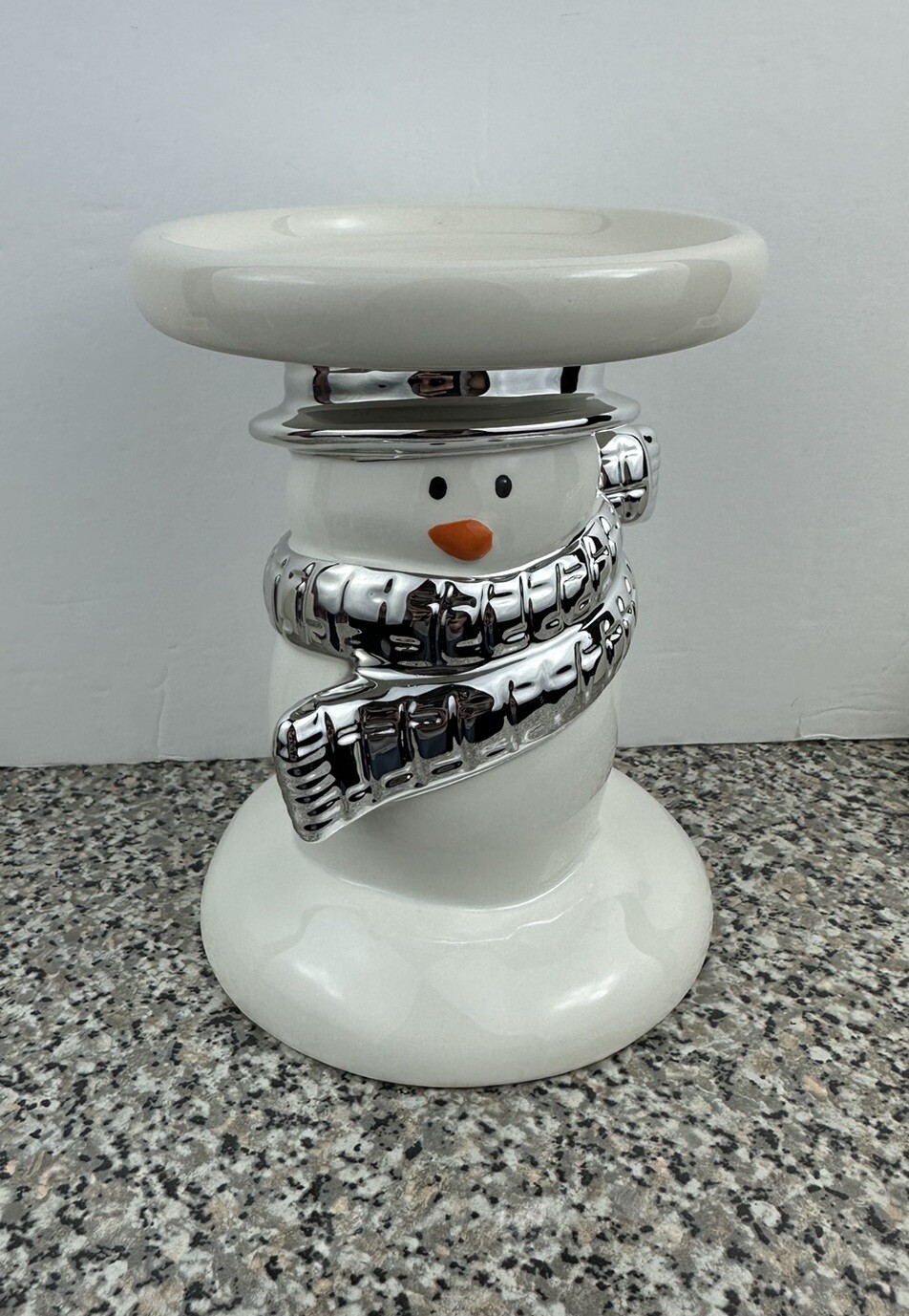 Bath And Body Works Snowman 3 Wick Pedestal Candle Holder White Sliver