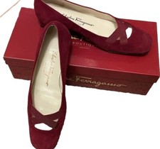Vtg Salvatore Ferragamo Boutique Womens Cherry Red Ballet Heel Labelle 7.5 Suede
