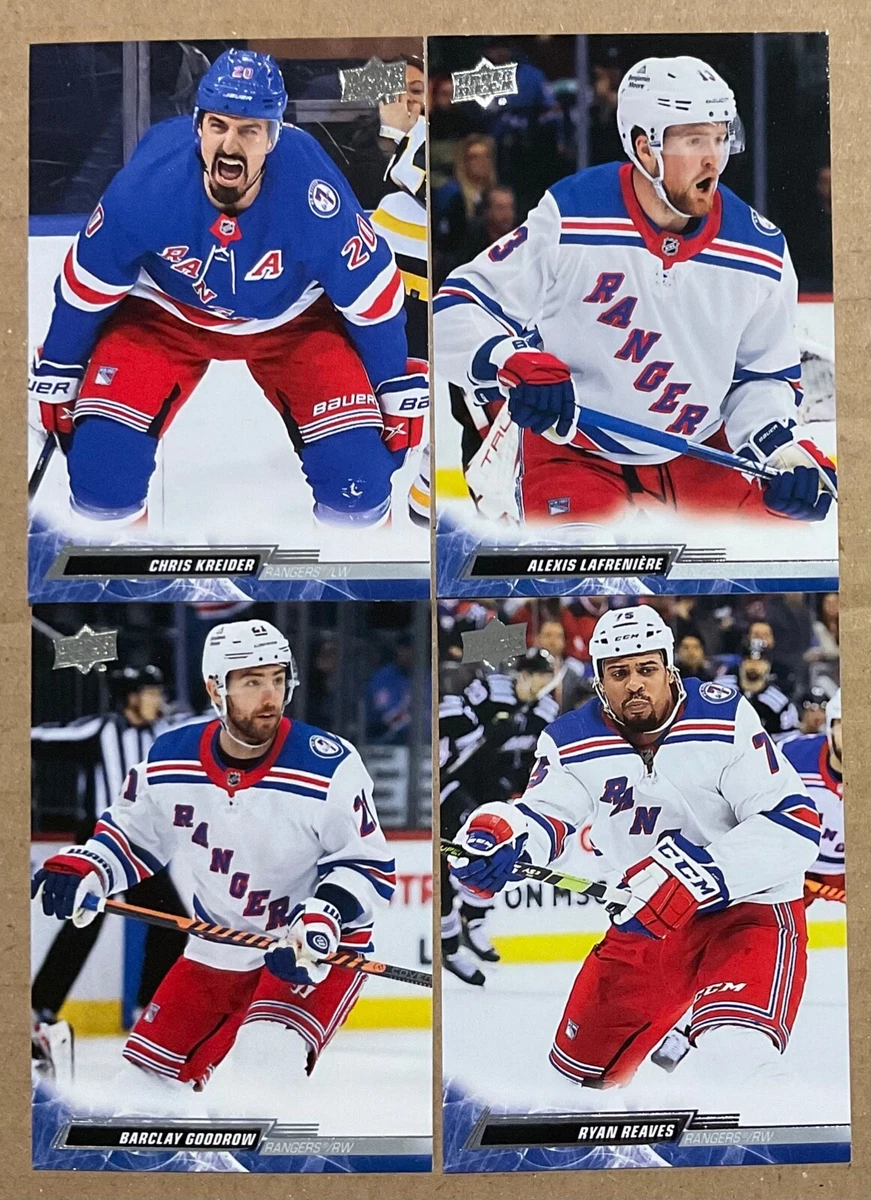 2022-23 UPPER DECK NEW YORK RANGERS 4 CARD LOT—KREIDER.LAFRENIERE.GOODROW..REAVE