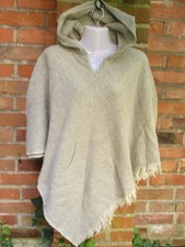Poncho Pullover Kaputze Cardigan Überwurf grau Wolle Goa Hippie Festival ethno