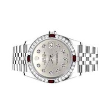 Rolex Datejust 31 mm Silver Diamond Accent Dial Steel Watch Ruby & Diamond Bezel 4