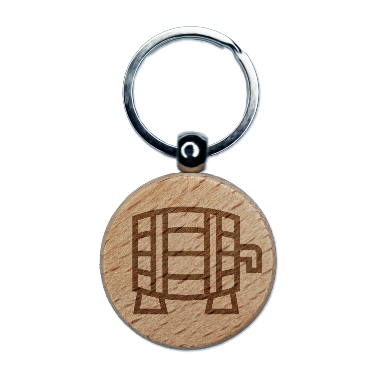 Beer Keg Icon Engraved Wood Round Keychain Tag Charm