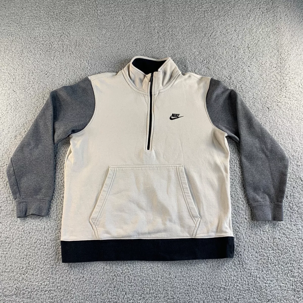 Nike Sweater Mens Large Beige Gray Pullover 1 2 Zip Sweatshirt