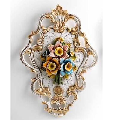 HANDMADE CERAMIC PERFORATED FLOWER PLATE GOLD AND IVORY LEAF DECORATION