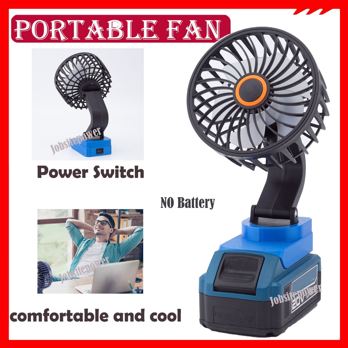 Portable Fan For Hercules 20V Li-Ion Battery Cordless Jobsite Fan