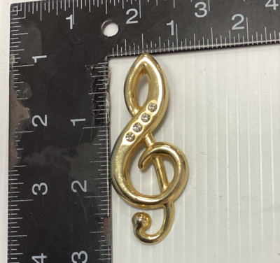 Großer Violinschlüssel Vintage goldfarbene Legierung & Diamant 42 mm Brosche Musik