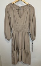 Calvin Klein Solid Long Sleeve Dress, Women's Size 6 Cinch Waist Mocha NEW