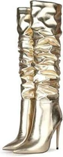 Zamikoo Slouchy High Heel Boots for Women, Knee High Stiletto Heel Gold SIZE 7