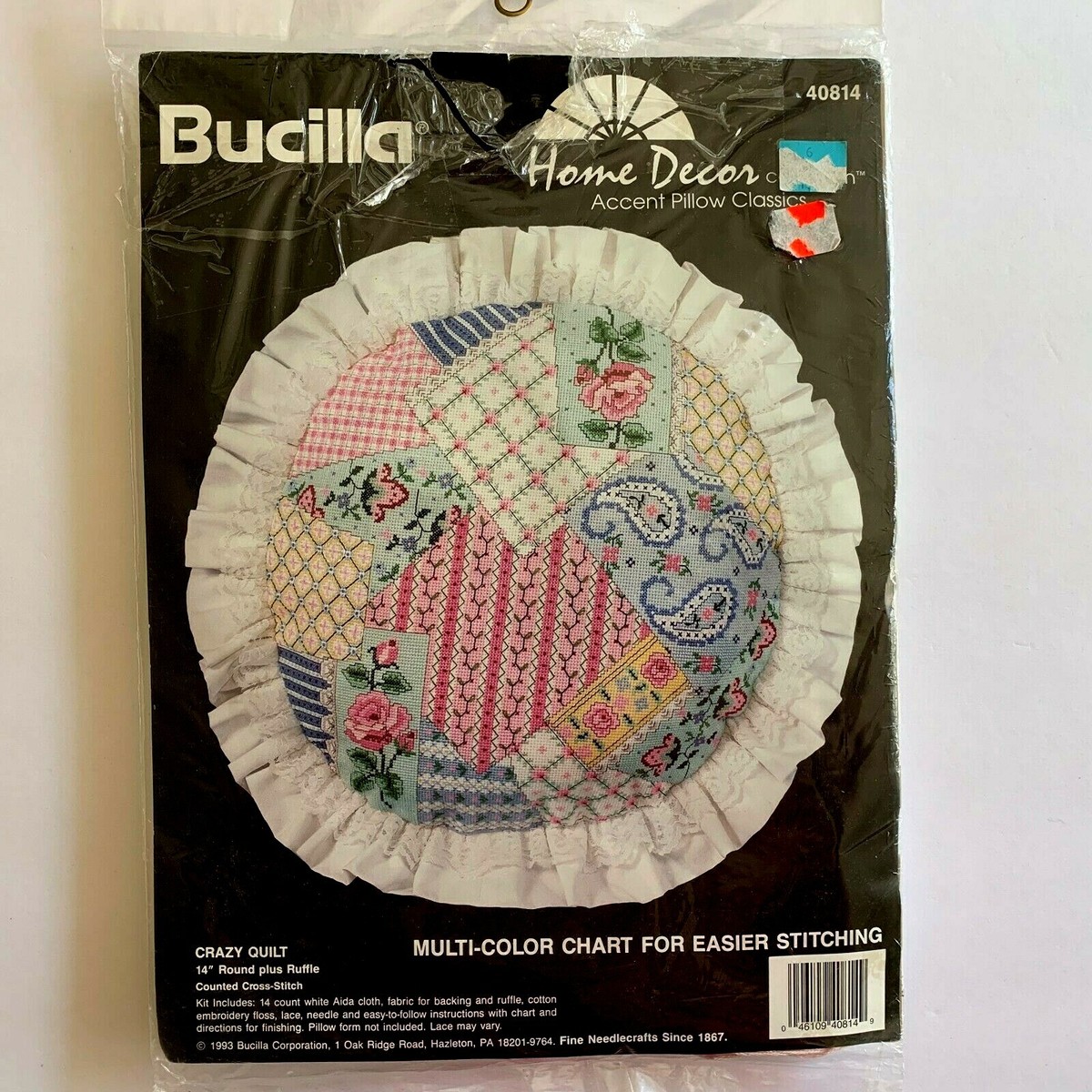 Bucilla Counted Cross-Stitch Crazy Quilt Pillow Kit 14