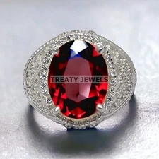 Garnet Oval Cut Gemstone With 925 Sterling Silver Ring For Men's #717 *