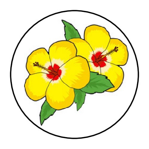 48 YELLOW HIBISCUS FLOWER HAWAIIAN STICKER LABEL ENVELOPE ...