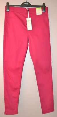 DAMEN M&S HIGH RISE BAUMWOLLE STRETCH JEGGINGS GRÖSSE 12 NORMAL FUCHSIA - NEU MIT ETIKETT