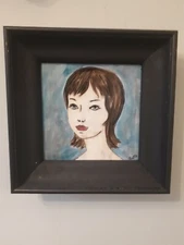 MIDCENTURY MODERN PAINTED TILE RETRO LADY EUROPEAN 