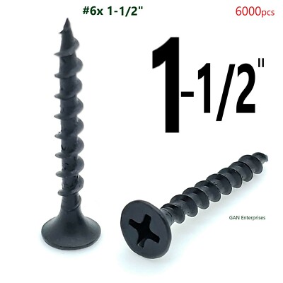 PHILLPS BUGLE HEAD #6 X 1-1/2'' DRYWALL SCREW COARSE THREAD BLACK PHOS (6000 pcs)