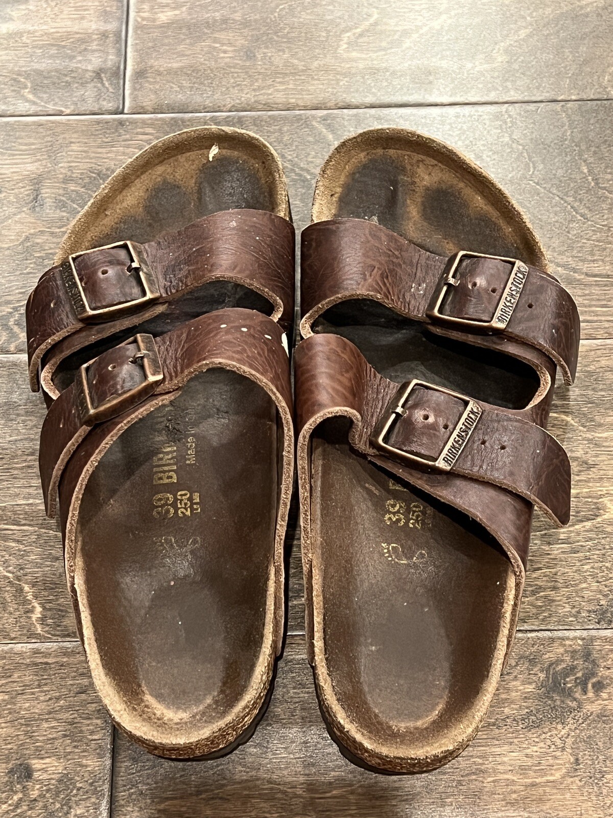 Birkenstock Unisex Arizona Brown Leather Sandal - Brown Two Strap 39 250 L8/ M6.5 | eBay