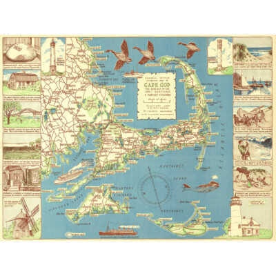 Colonial Craftsman 1940 Karte Cape Cod MA USA Leinwand Kunstdruck Poster