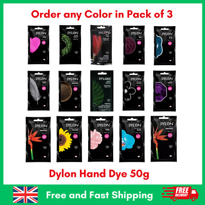 Dylon Handfärbung 50g Permanente Textilfarbe alle Farben im 3er Pack erhältlich